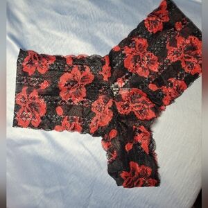 Knotty Knickers Medium Lace Floral Black Red Lingerie High Waisted Panties Rose